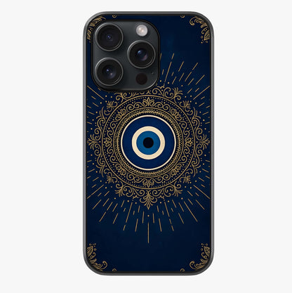 Golden Evil Eye Mandala Glass Case showing full back design in clean flat view with glossy glass finish.