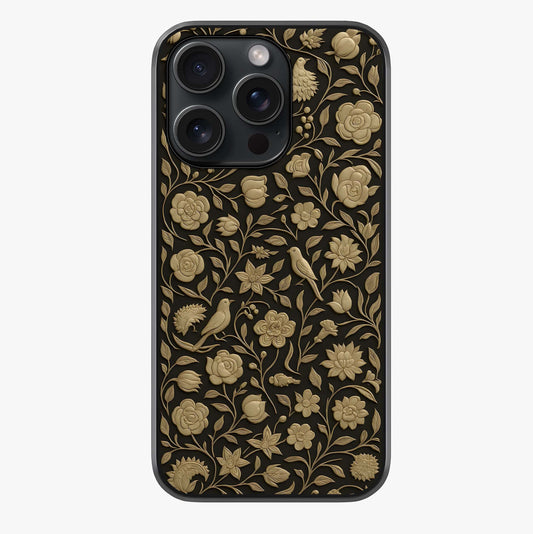 Golden Floral Majesty Glass Case showing full back design in clean flat view with glossy glass finish.