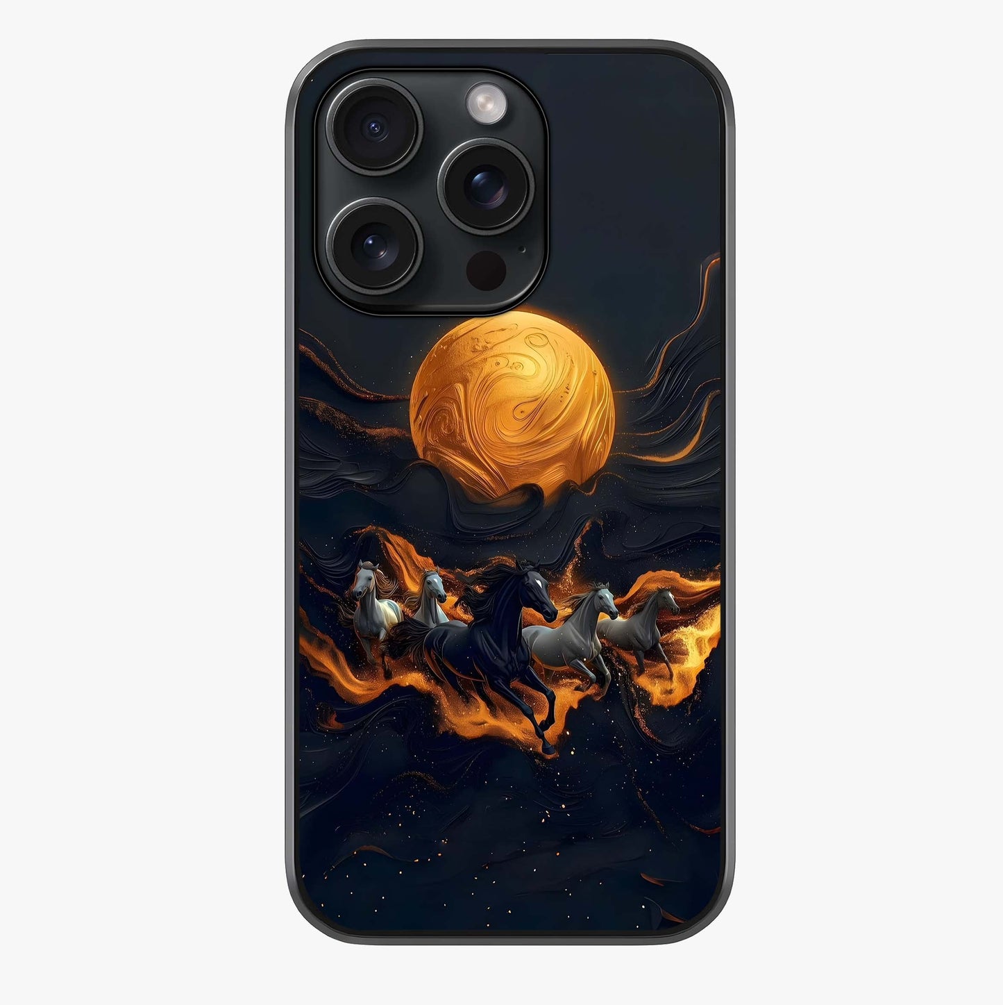 Golden Stallion Moonride Glass Case showing full back design in clean flat view with glossy glass finish.