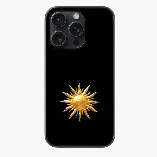 Golden Sun Minimalism Glass Case showing full back design in clean flat view with glossy glass finish.