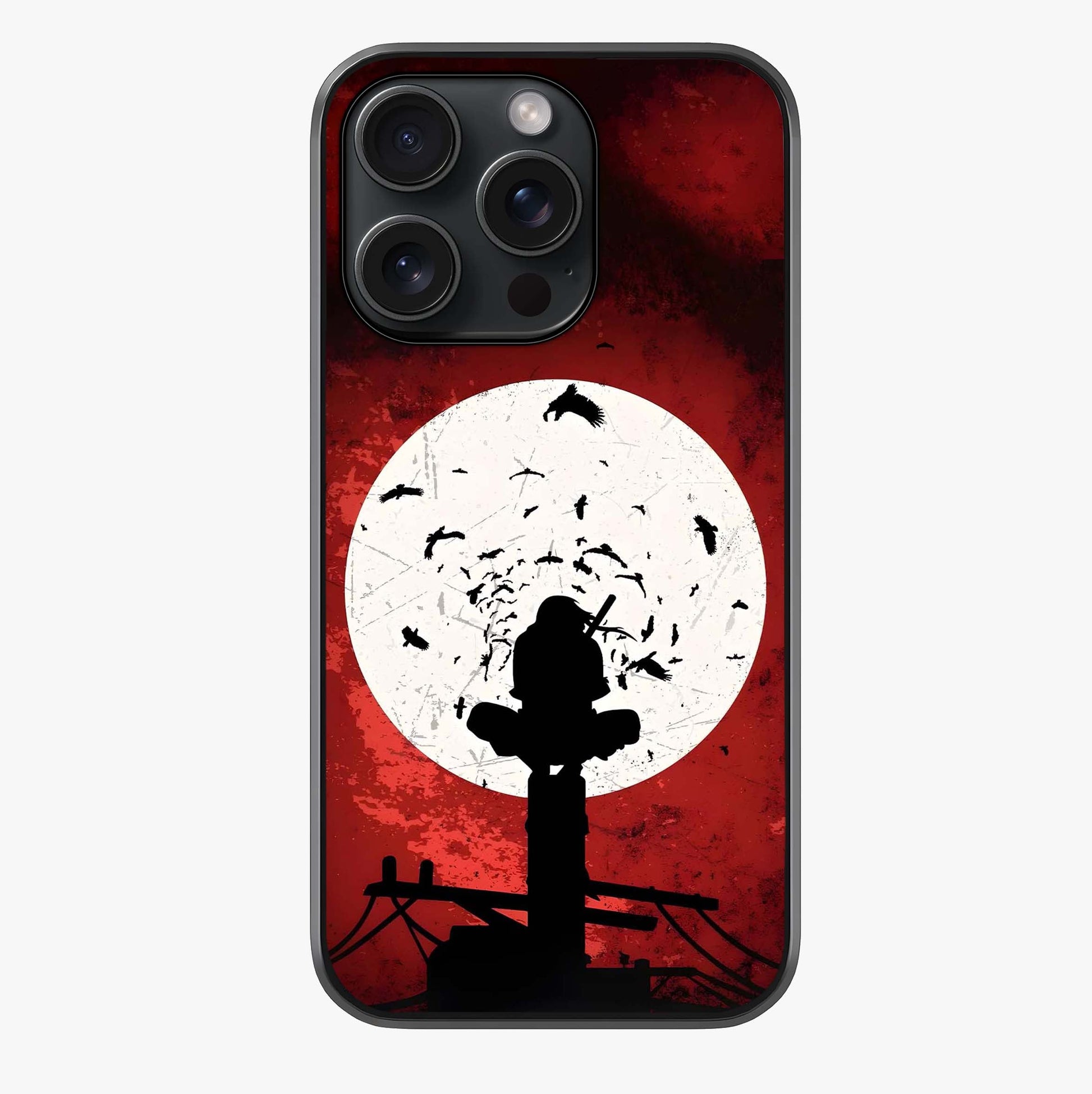 Itachi Limited Edition Naruto Anime Glass Case showing full back design in clean flat view with glossy glass finish.