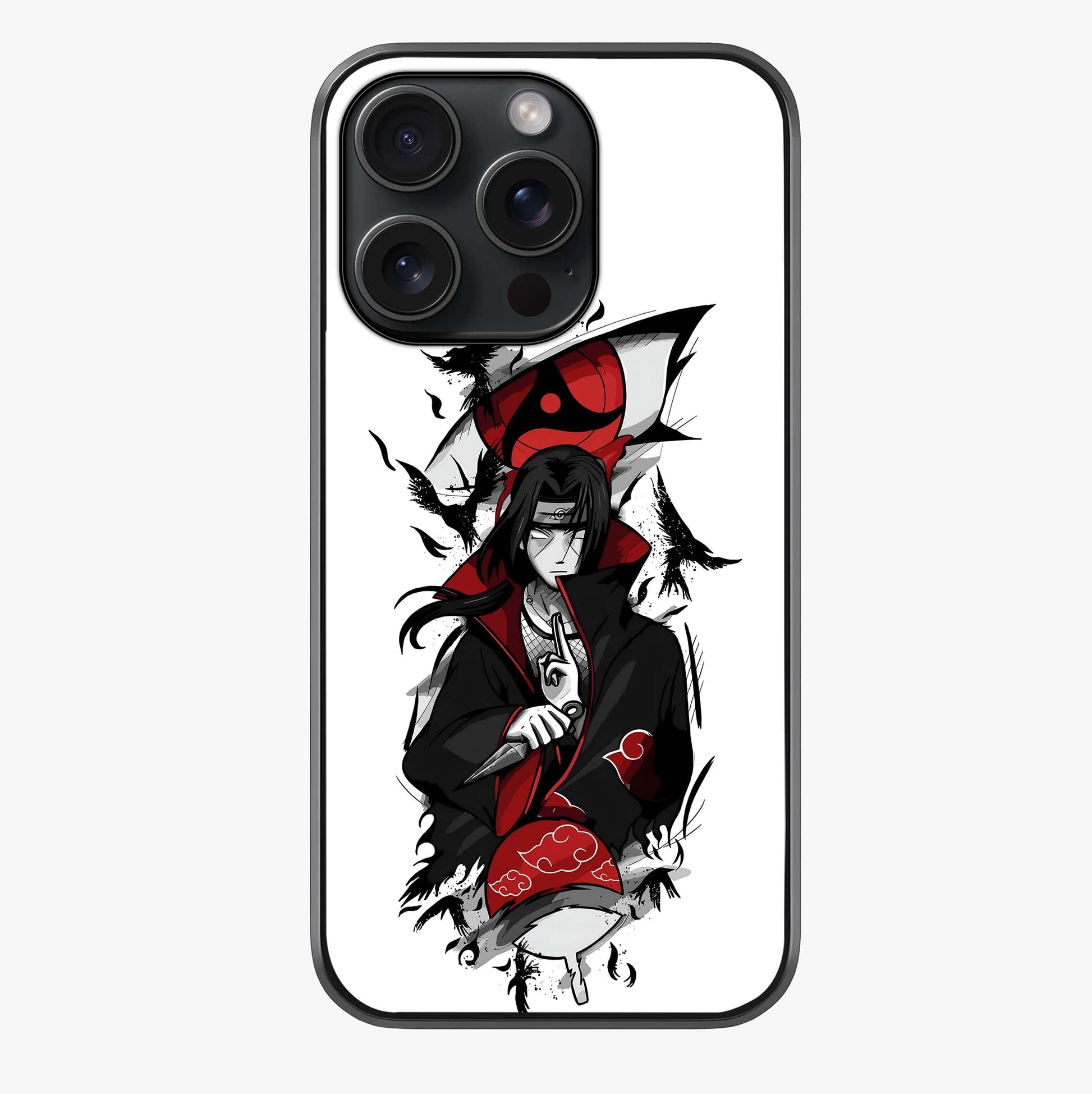 Itachi Sharingan Glass Case showing full back design in clean flat view with glossy glass finish.