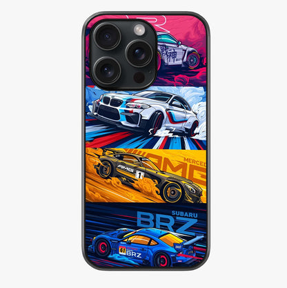 Jdm Sports Car Glass Case showing full back design in clean flat view with glossy glass finish.