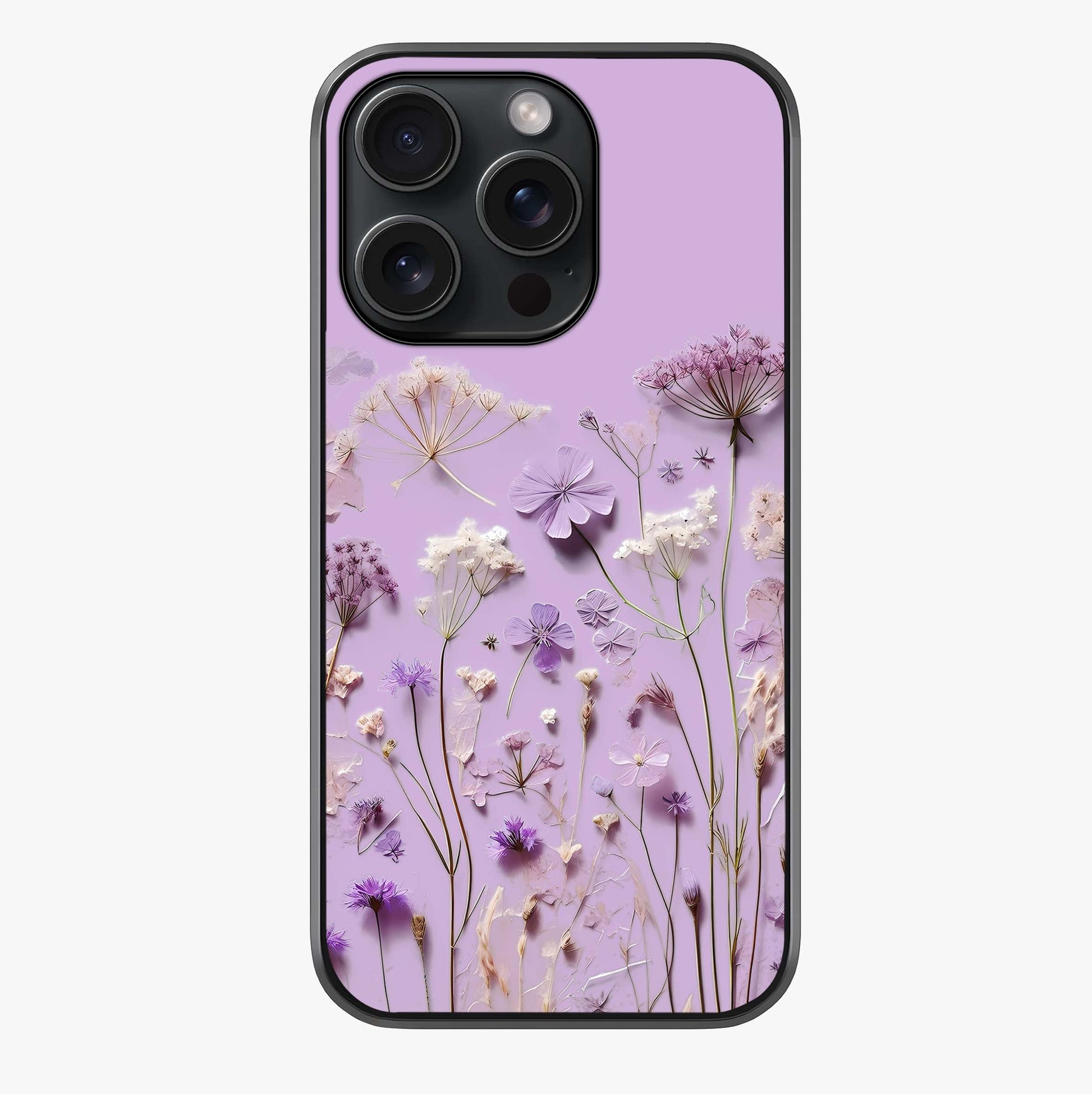 Lavender Blossom Dream Glass Case showing full back design in clean flat view with glossy glass finish.