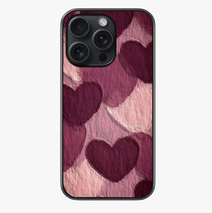 Layered Paper Hearts Glass Case showing full back design in clean flat view with glossy glass finish.