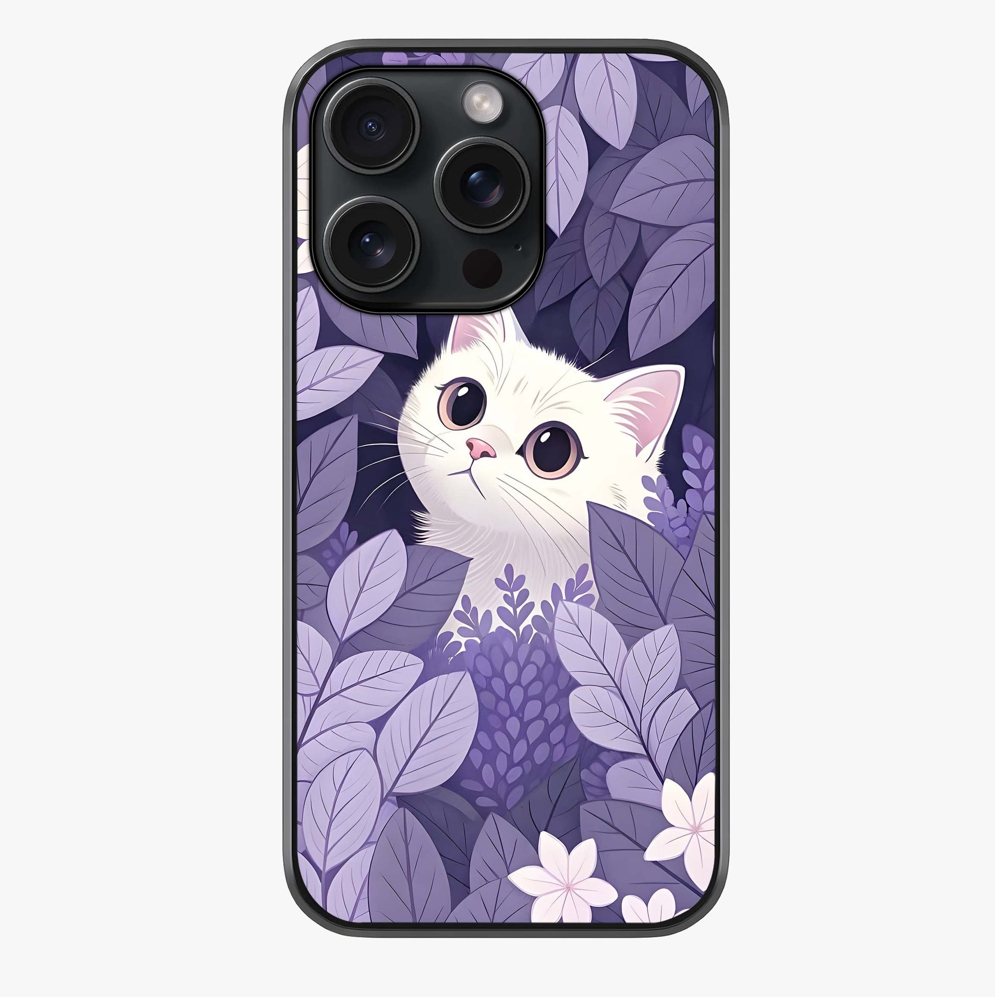 Lilac Hide Peek Cat Glass Case showing full back design in clean flat view with glossy glass finish.