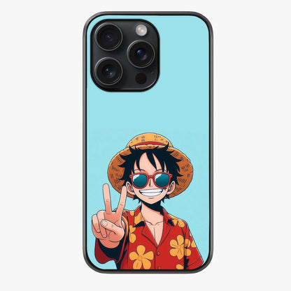 Luffy Summer Anime Vibe Glass Case showing full back design in clean flat view with glossy glass finish.