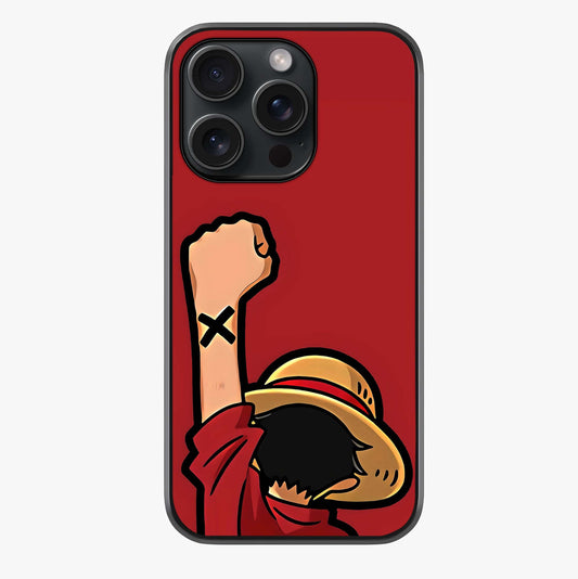Luffy X Spirit Glass Case showing full back design in clean flat view with glossy glass finish.