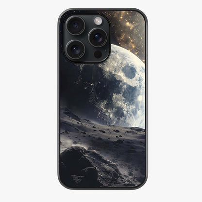Lunar Horizon Glow Glass Case showing full back design in clean flat view with glossy glass finish.