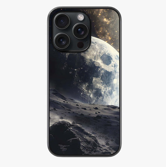 Lunar Horizon Glow Glass Case showing full back design in clean flat view with glossy glass finish.