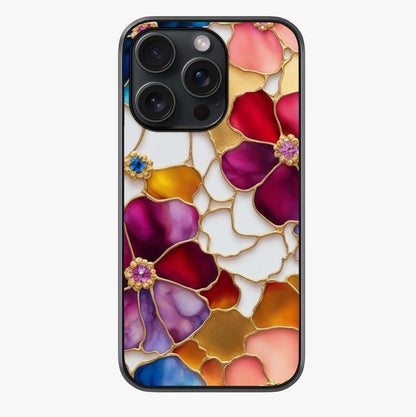 Marble Flower Pattern Glass Case showing full back design in clean flat view with glossy glass finish.