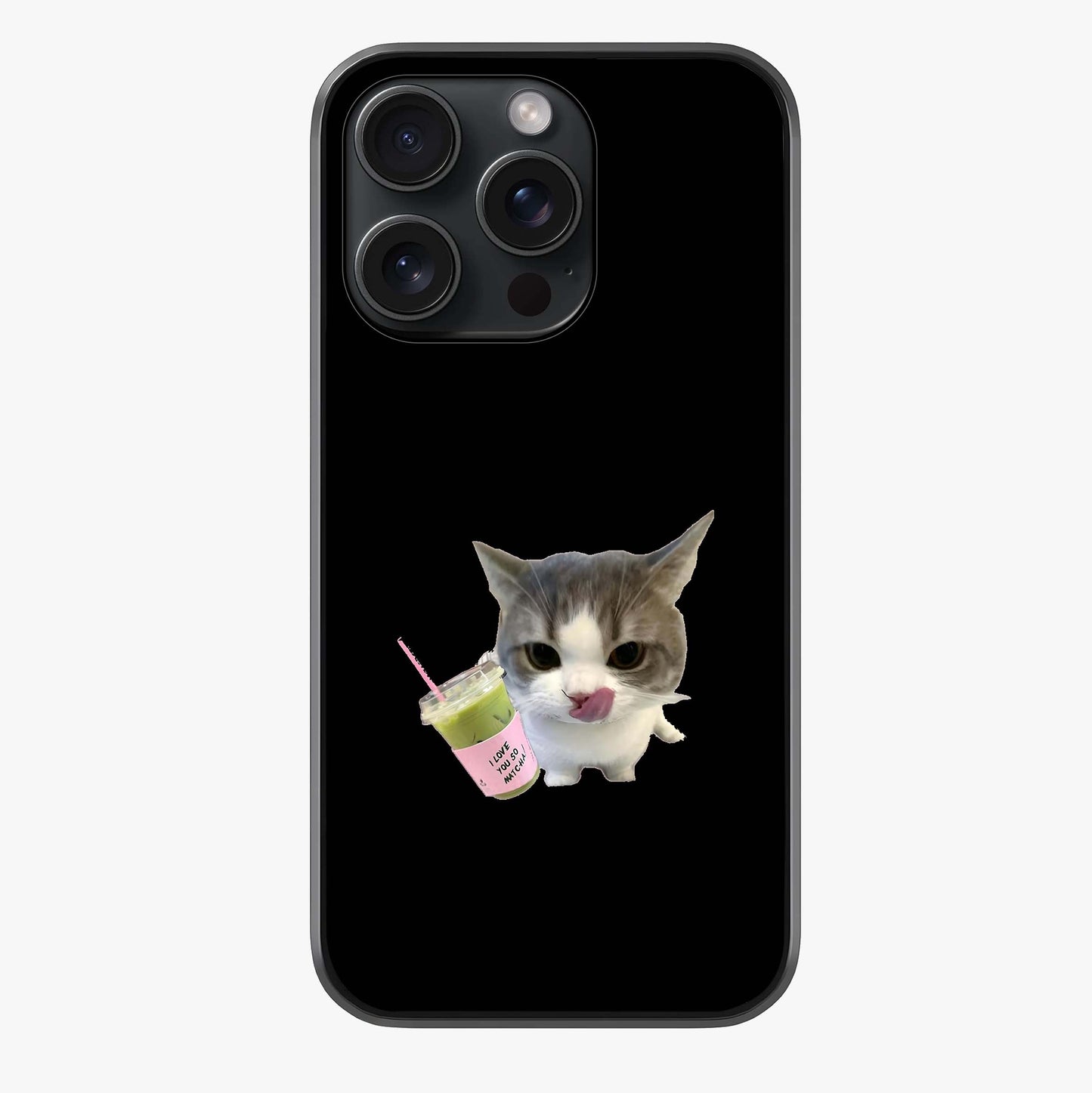 Matcha Cat Style Glass Case showing full back design in clean flat view with glossy glass finish.