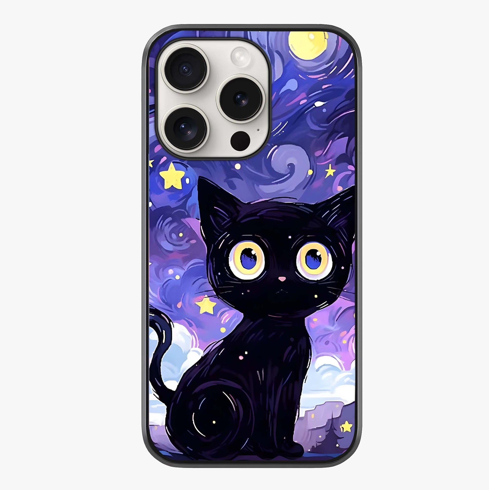 Abstract Cat Art Glass Case showing full back design in clean flat view with glossy glass finish.
