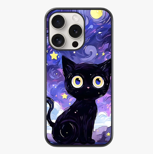 Abstract Cat Art Glass Case showing full back design in clean flat view with glossy glass finish.