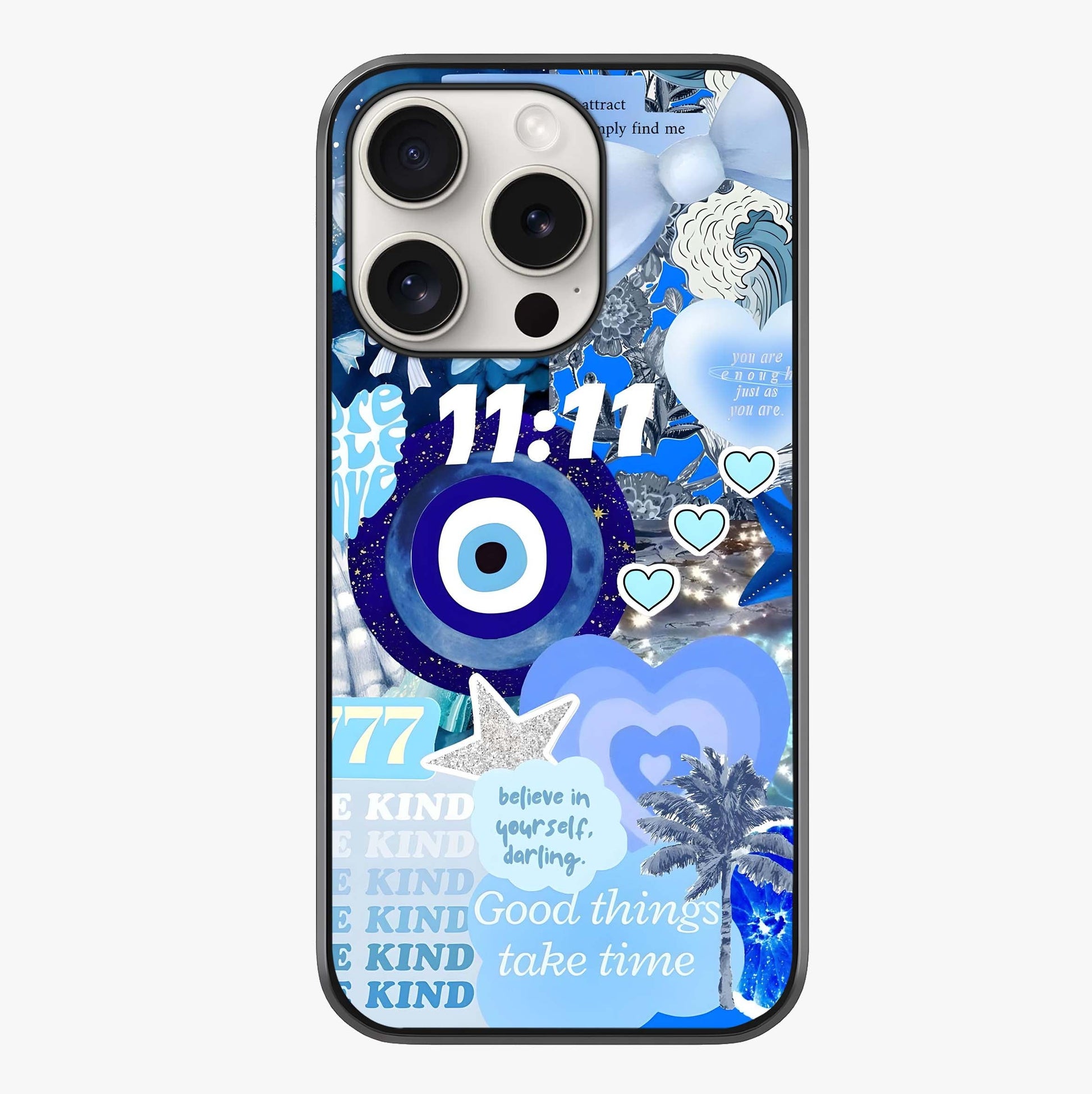 Aesthetic Be Kind Eye Glass Case showing full back design in clean flat view with glossy glass finish.