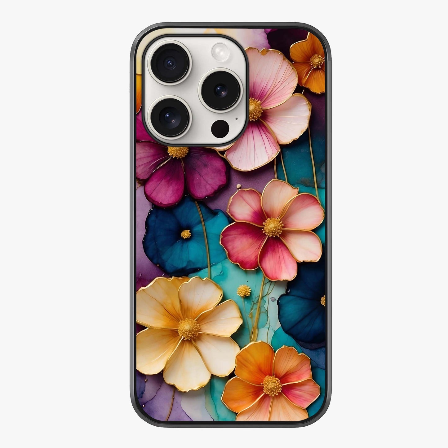 Artlyn Grace Flower Pattern Glass Case showing full back design in clean flat view with glossy glass finish.