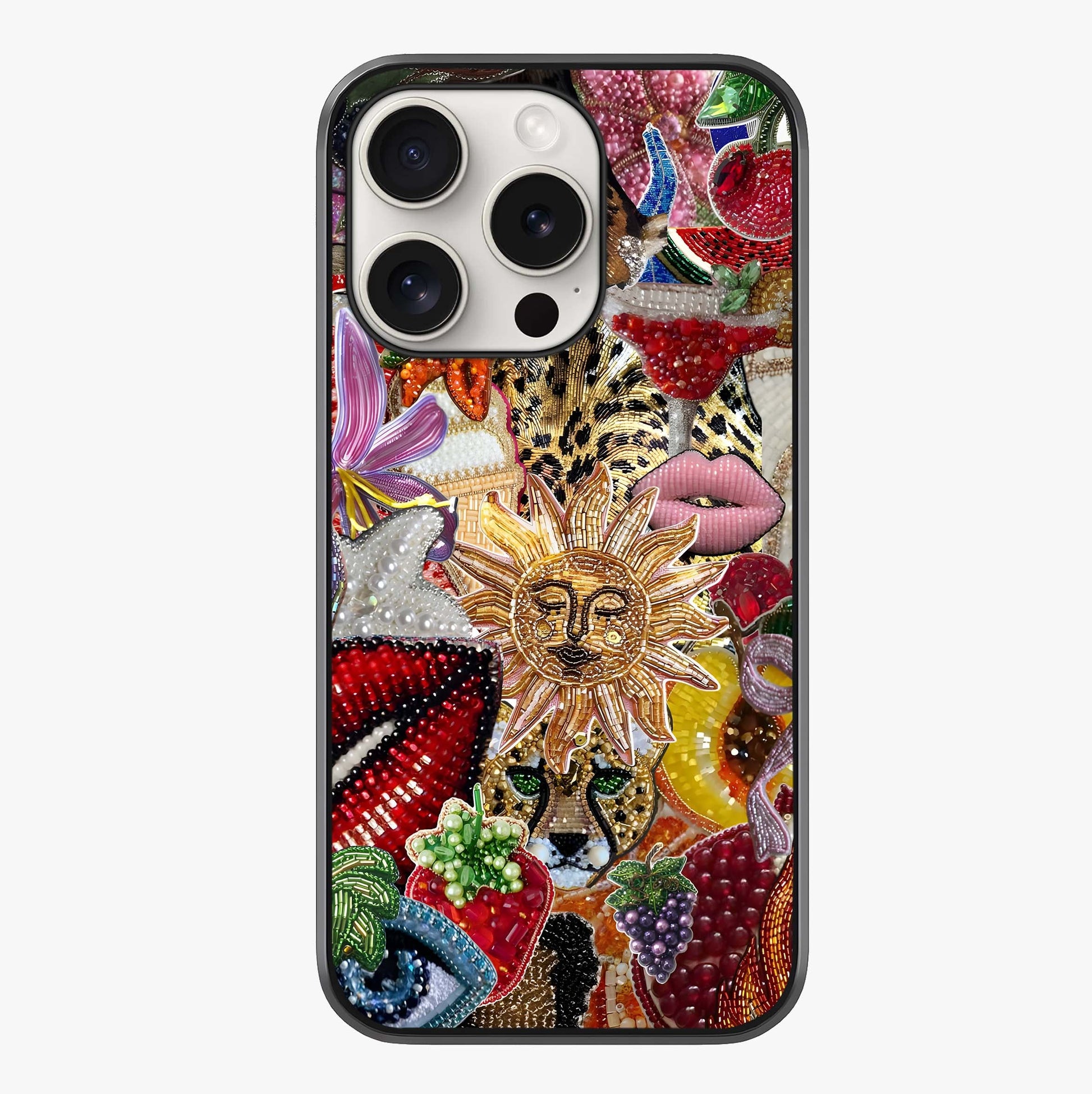 Beaded Fashion Jungle Glass Case showing full back design in clean flat view with glossy glass finish.