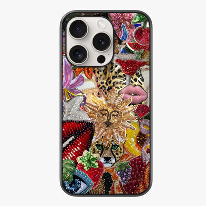 Beaded Fashion Jungle Glass Case showing full back design in clean flat view with glossy glass finish.