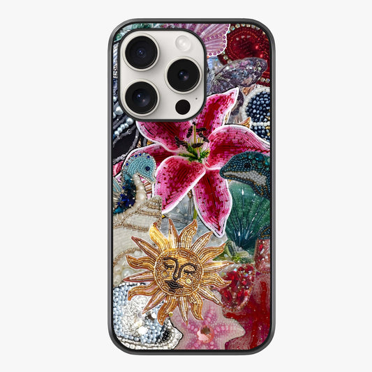 Beaded Garden Fantasy Glass Case showing full back design in clean flat view with glossy glass finish.