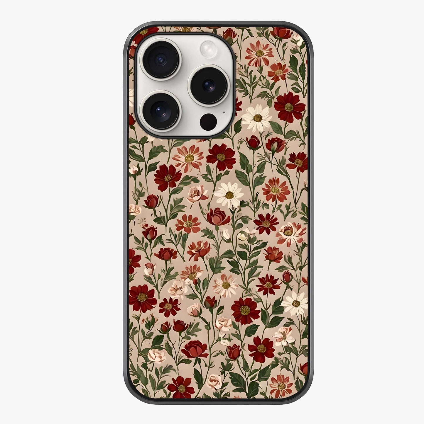 Biege Flower With Leaf Glass Case showing full back design in clean flat view with glossy glass finish.