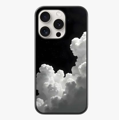 Black Background With White Cloud Glass Case showing full back design in clean flat view with glossy glass finish.