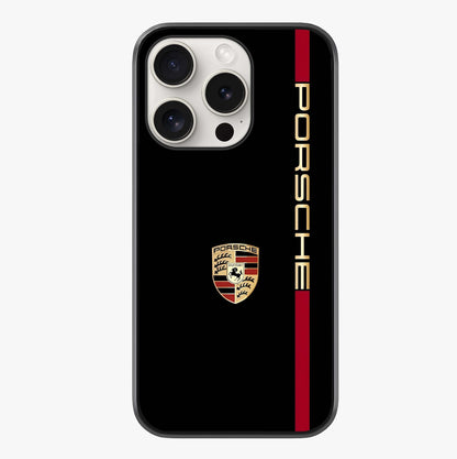 Black Minimal Porsche Glass Case showing full back design in clean flat view with glossy glass finish.