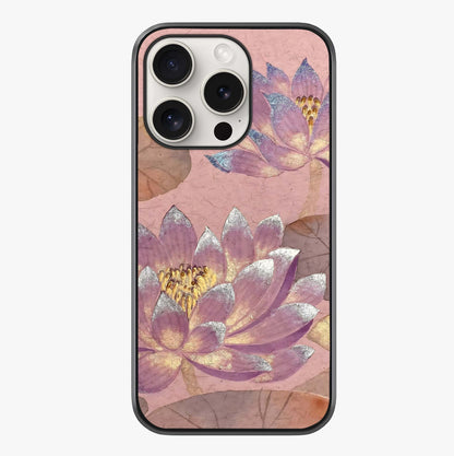 Blossom Mist Lotus Glass Case showing full back design in clean flat view with glossy glass finish.