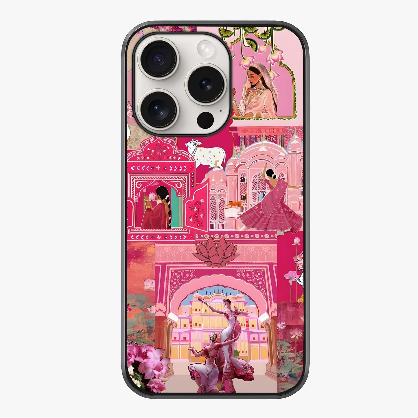 Blossoms Of Rajasthan Glass Case showing full back design in clean flat view with glossy glass finish.
