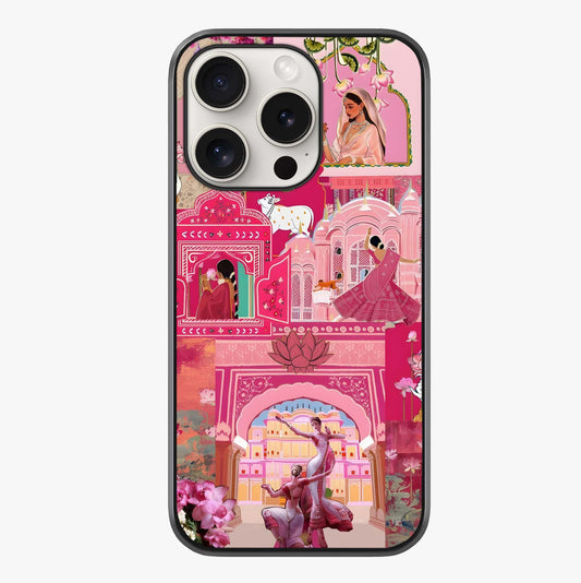 Blossoms Of Rajasthan Glass Case showing full back design in clean flat view with glossy glass finish.