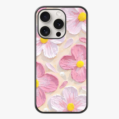 Blush Bloom Texture Glass Case showing full back design in clean flat view with glossy glass finish.