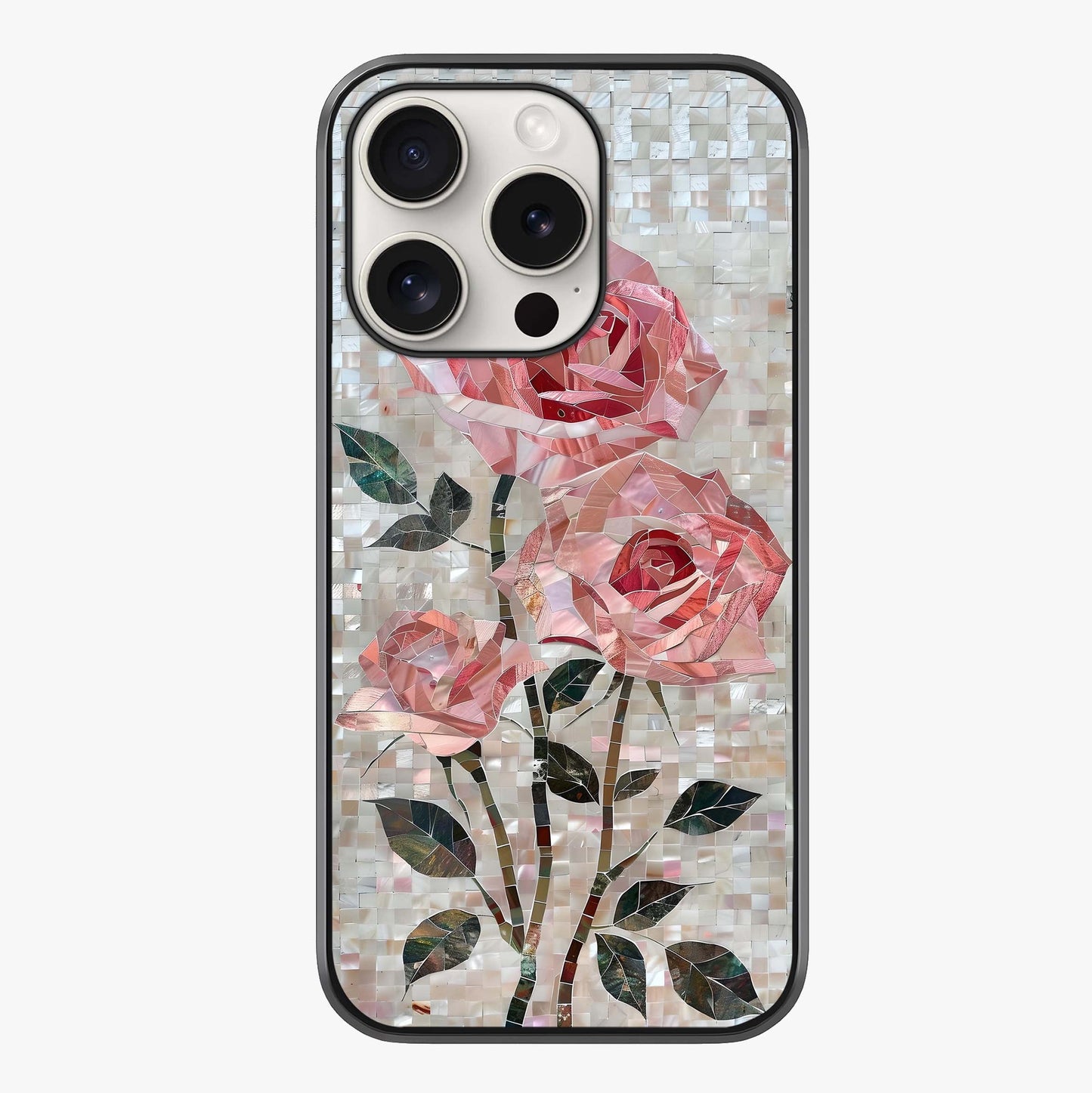 Blush Mosaic Bloom Glass Case showing full back design in clean flat view with glossy glass finish.