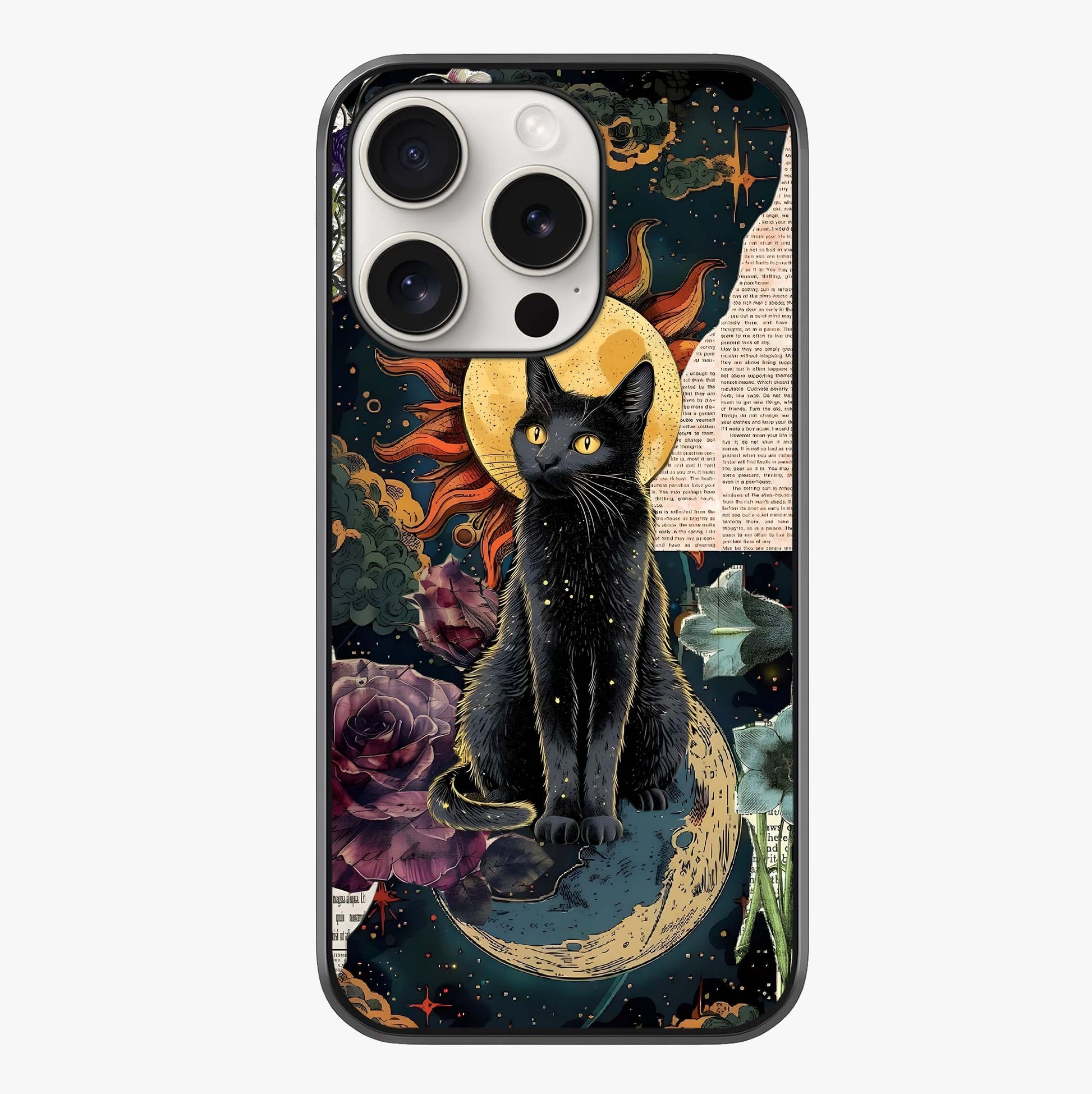 Celestial Black Cat Glass Case showing full back design in clean flat view with glossy glass finish.