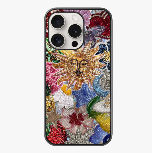 Celestial Floral And Playful Glass Case showing full back design in clean flat view with glossy glass finish.