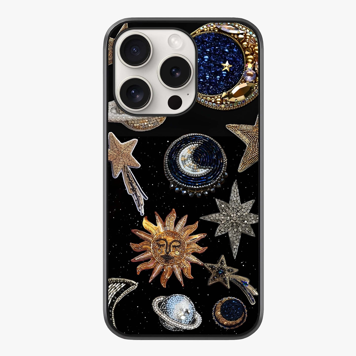 Celestial Gem Constellations Glass Case showing full back design in clean flat view with glossy glass finish.
