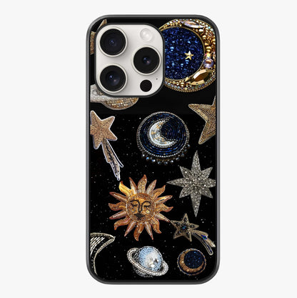 Celestial Gem Constellations Glass Case showing full back design in clean flat view with glossy glass finish.