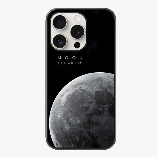 Cosmic Moon Glow Glass Case showing full back design in clean flat view with glossy glass finish.
