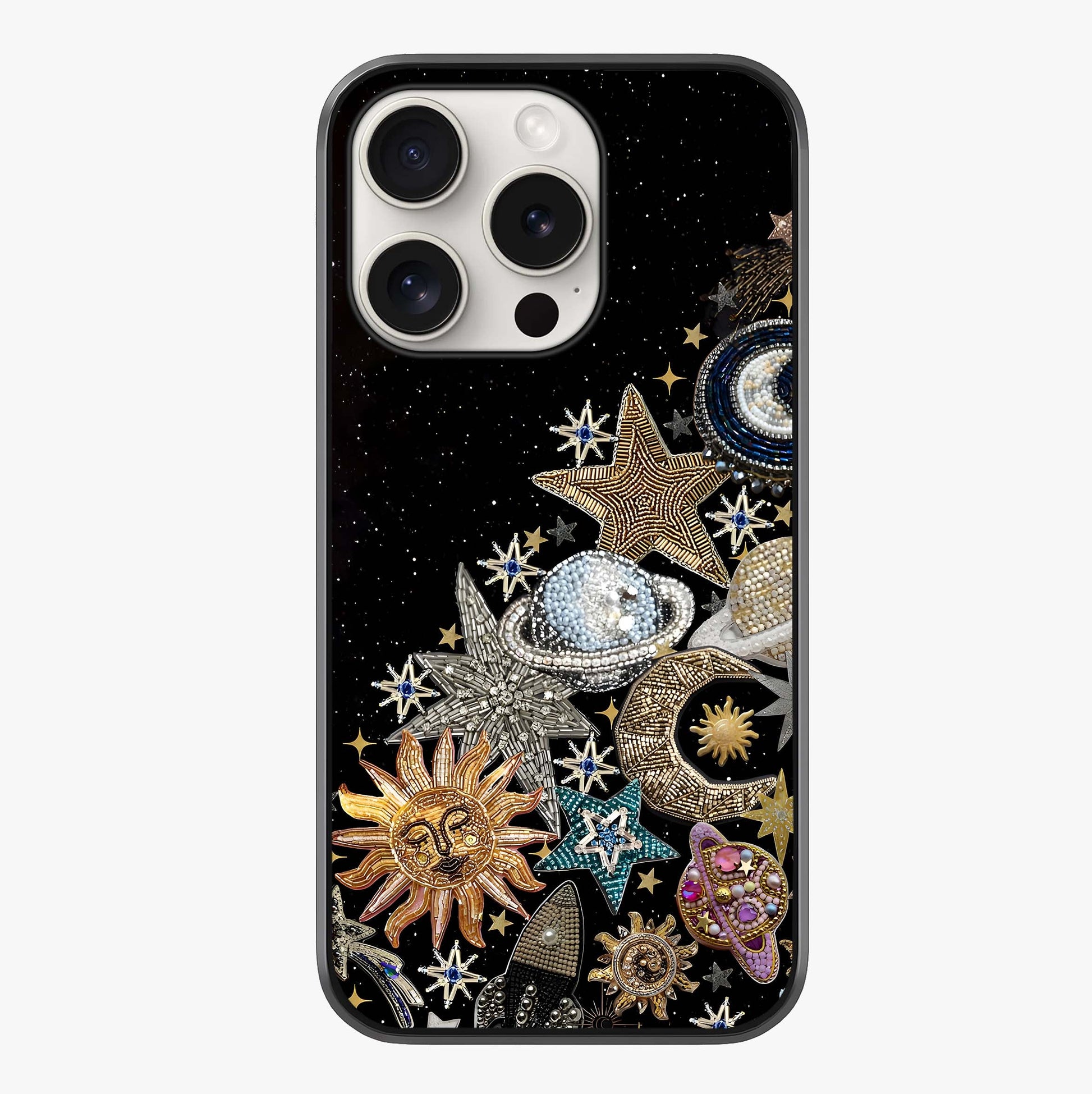 Cosmic Sparkle Dreams Glass Case showing full back design in clean flat view with glossy glass finish.