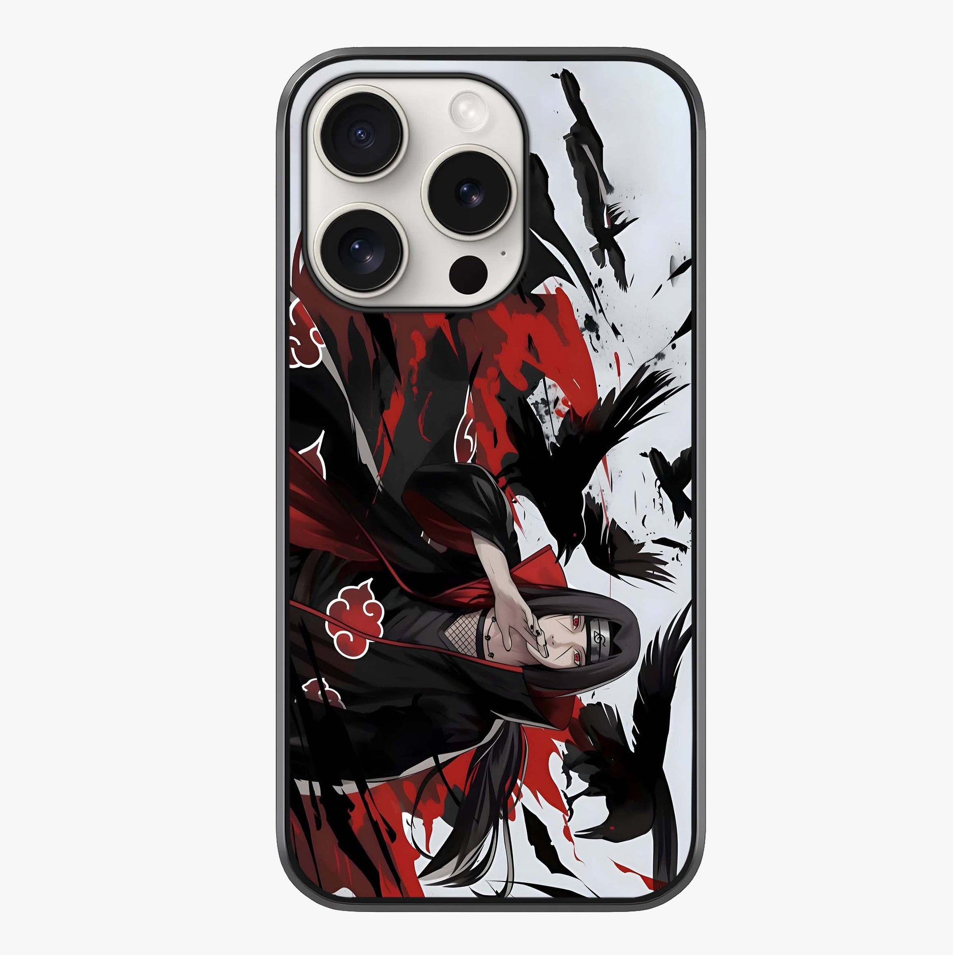 Crimson Crow Illusion Glass Case showing full back design in clean flat view with glossy glass finish.