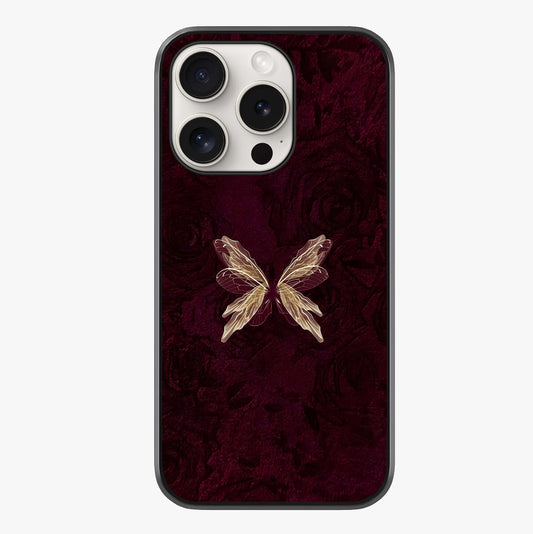 Crimson Fade Butterfly Glass Case showing full back design in clean flat view with glossy glass finish.