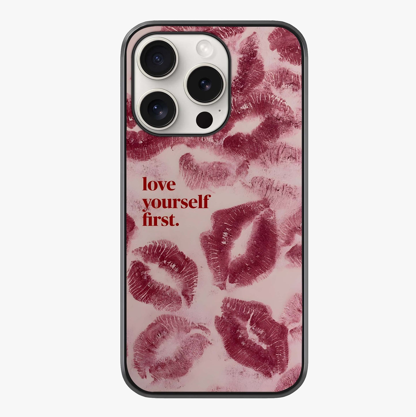 Crimson Kiss Love Glass Case showing full back design in clean flat view with glossy glass finish.