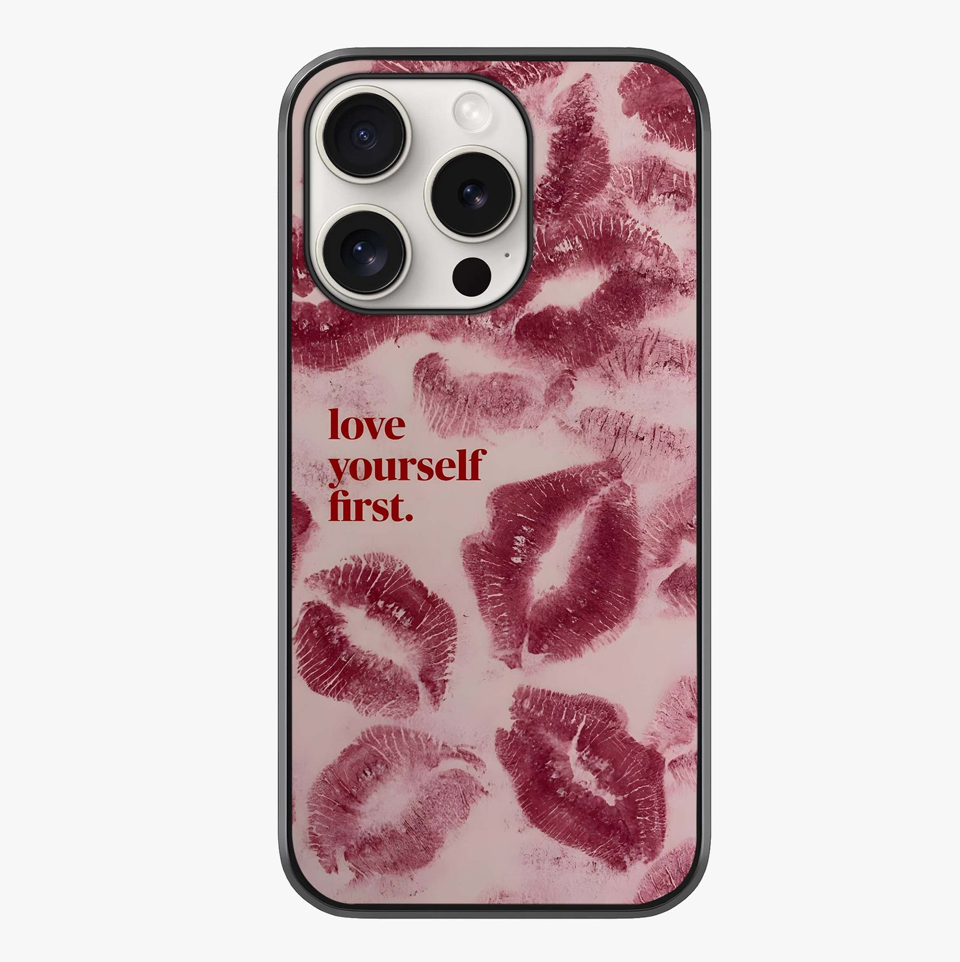 Crimson Kiss Love Glass Case showing full back design in clean flat view with glossy glass finish.