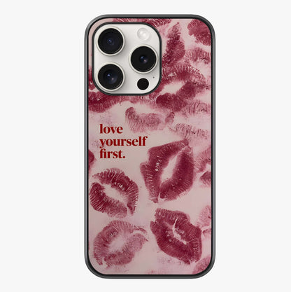 Crimson Kiss Love Glass Case showing full back design in clean flat view with glossy glass finish.