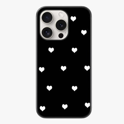 Cute And Simple White Hearts Glass Case showing full back design in clean flat view with glossy glass finish.