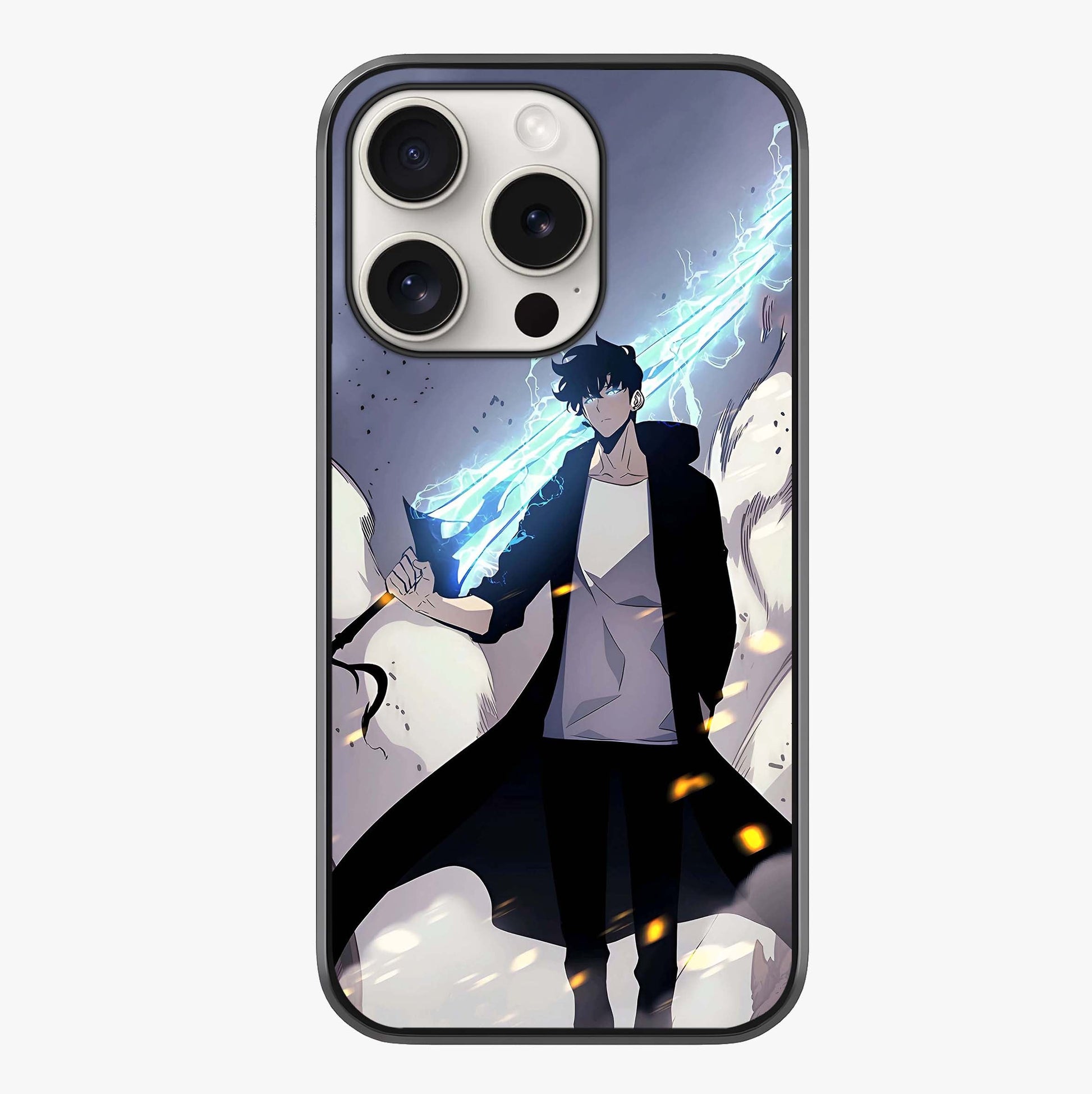 Dark Lightning Anime Warrior Glass Case showing full back design in clean flat view with glossy glass finish.