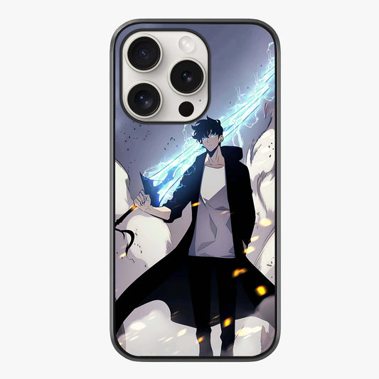 Dark Lightning Anime Warrior Glass Case showing full back design in clean flat view with glossy glass finish.