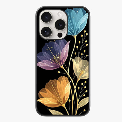 Delicate Multicolor Flowers Glass Case showing full back design in clean flat view with glossy glass finish.