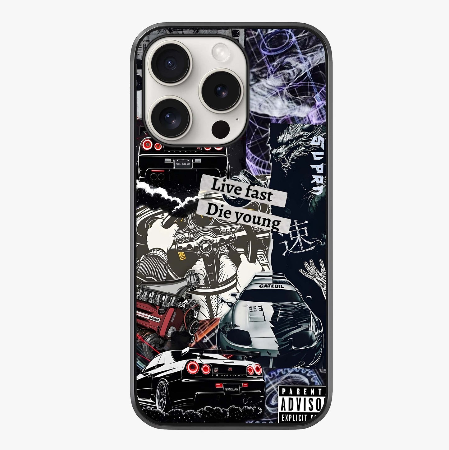 Die Young Glass Case showing full back design in clean flat view with glossy glass finish.
