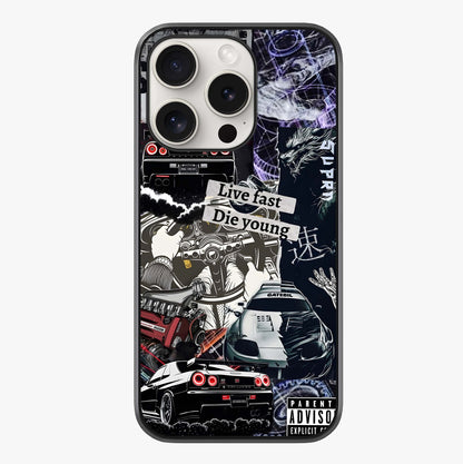 Die Young Glass Case showing full back design in clean flat view with glossy glass finish.