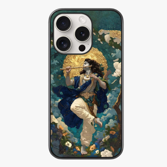 Divine Krishna Art Glass Case showing full back design in clean flat view with glossy glass finish.