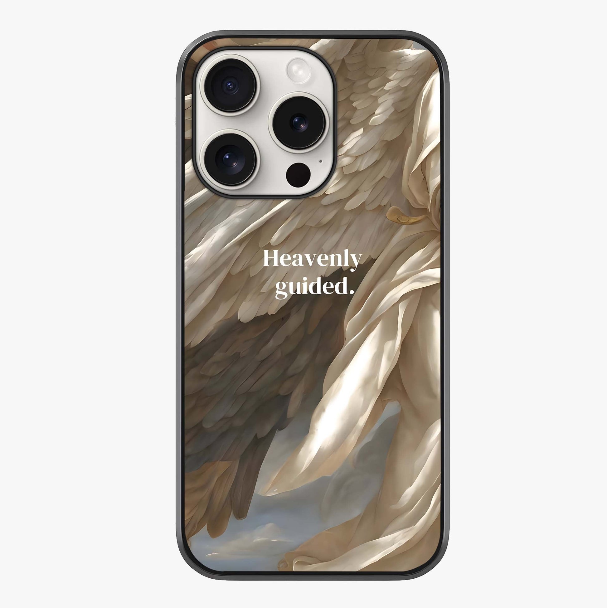 Divine Winged Grace Glass Case showing full back design in clean flat view with glossy glass finish.
